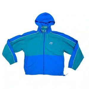 Vintage 90s Nike Full Zip Colorblock Windbreaker in Blue and Green. Size Large